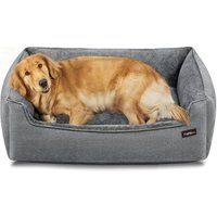 FEANDREA Hundebett in Leinenoptik, Hundekorb, erhöhte Ränder, rutschfeste Unterseite, Bezug abnehmbar waschbar